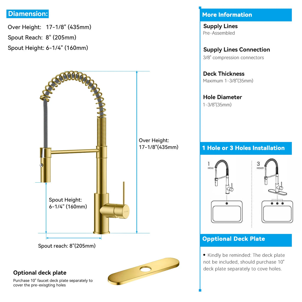 Commercial Style Pull-Down Kitchen Faucet – Dual-Function Spring Spray – KFB1053