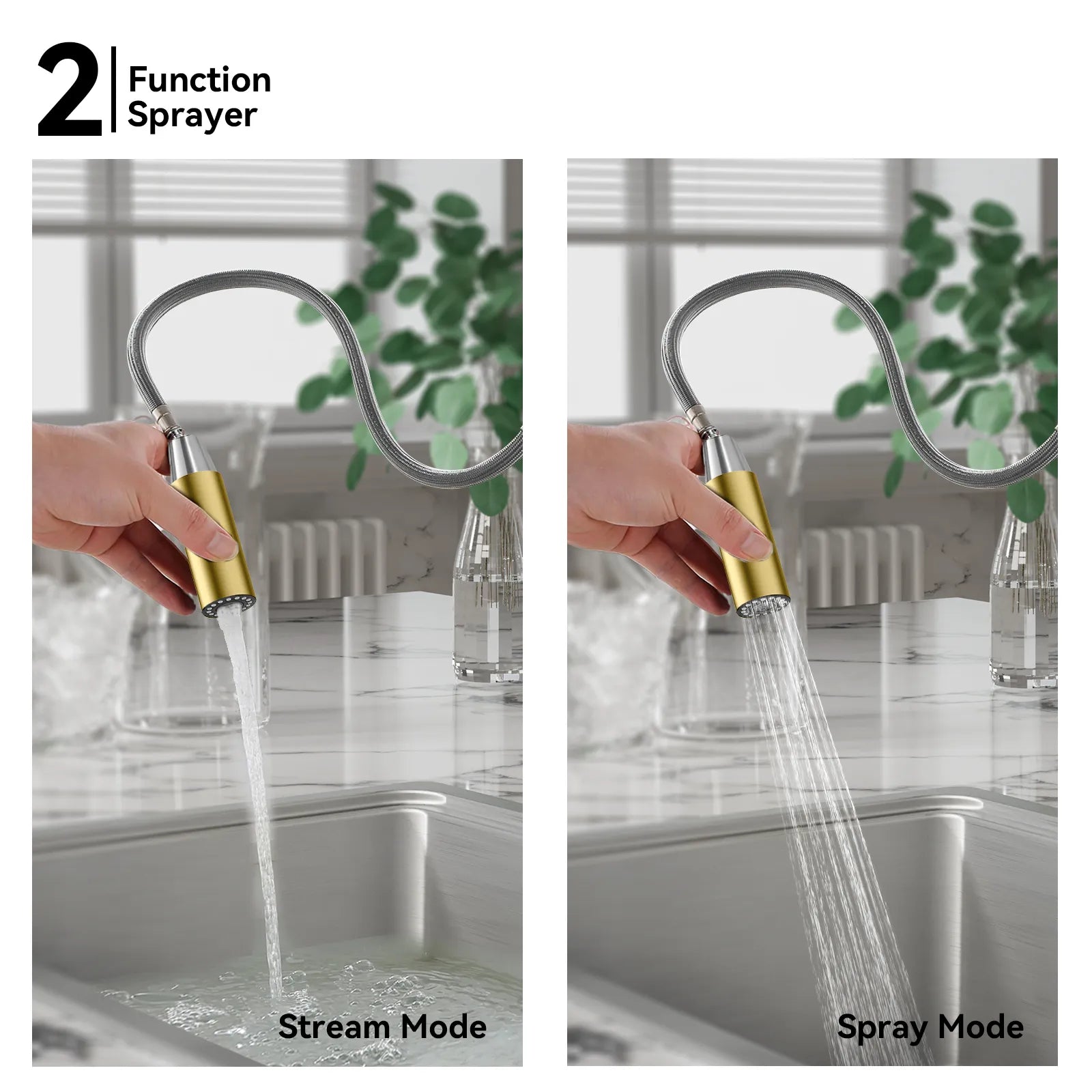 Commercial Style Pull-Down Kitchen Faucet – Dual-Function Spring Spray – KFB1053
