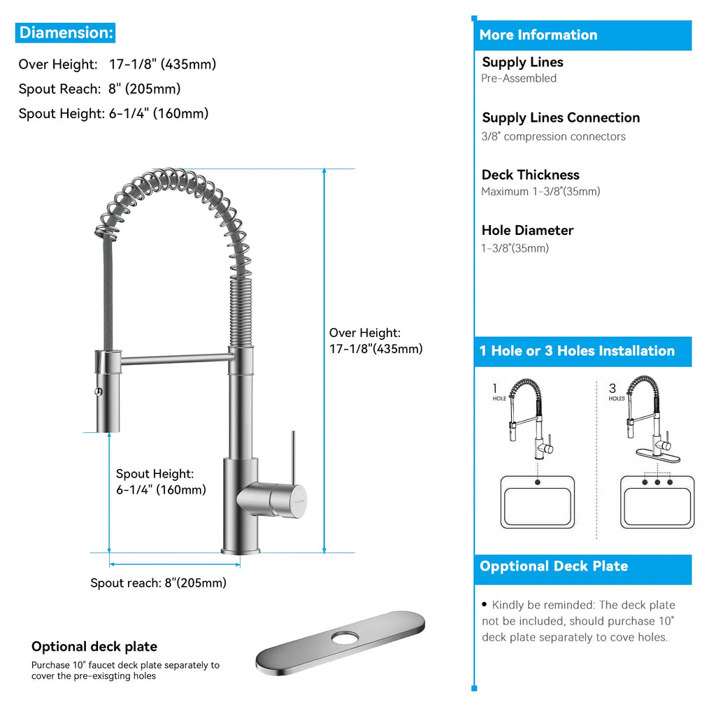 Commercial Style Pull-Down Kitchen Faucet – Dual-Function Spring Spray – KFB1053
