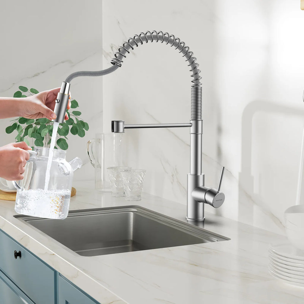 Commercial Style Pull-Down Kitchen Faucet – Dual-Function Spring Spray – KFB1053