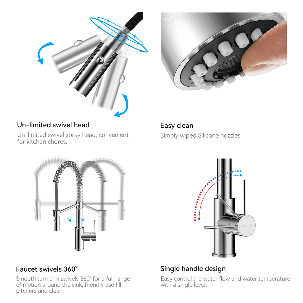 Commercial Style Pull-Down Kitchen Faucet – Dual-Function Spring Spray – KFB1053