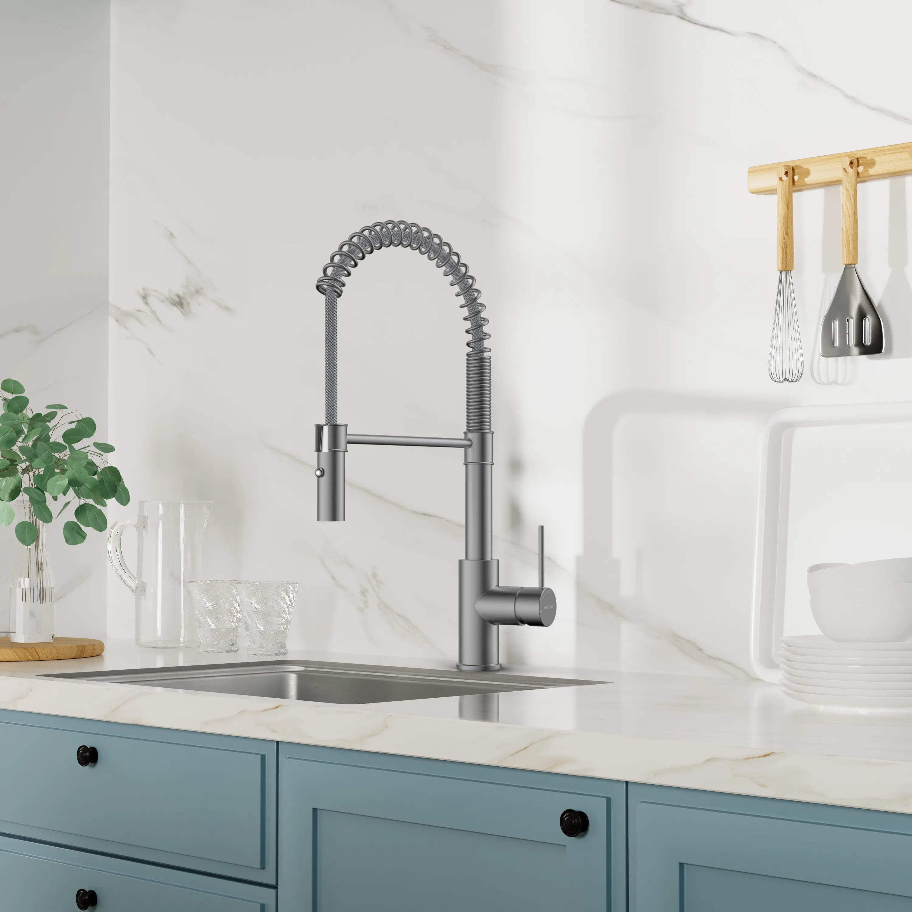 Commercial Style Pull-Down Kitchen Faucet – Dual-Function Spring Spray – KFB1053