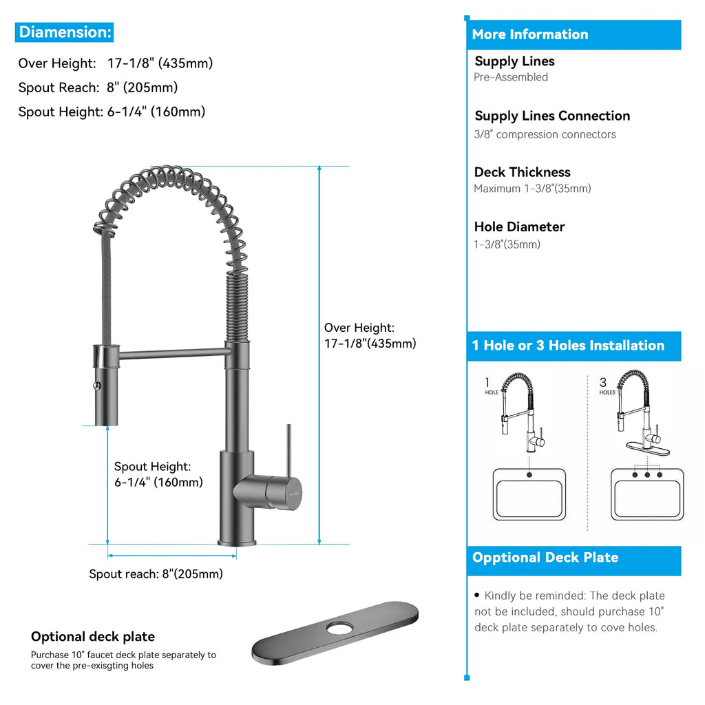 Commercial Style Pull-Down Kitchen Faucet – Dual-Function Spring Spray – KFB1053