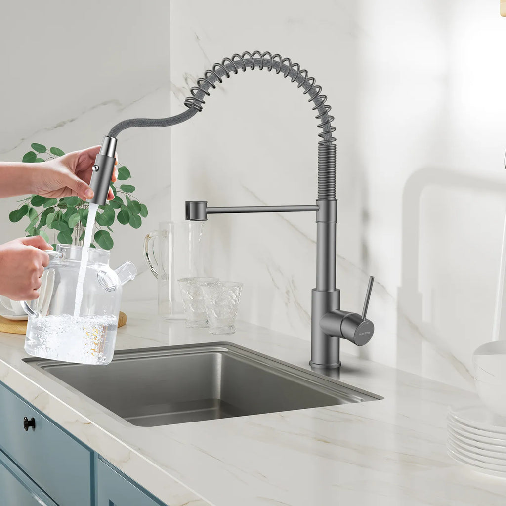 Commercial Style Pull-Down Kitchen Faucet – Dual-Function Spring Spray – KFB1053
