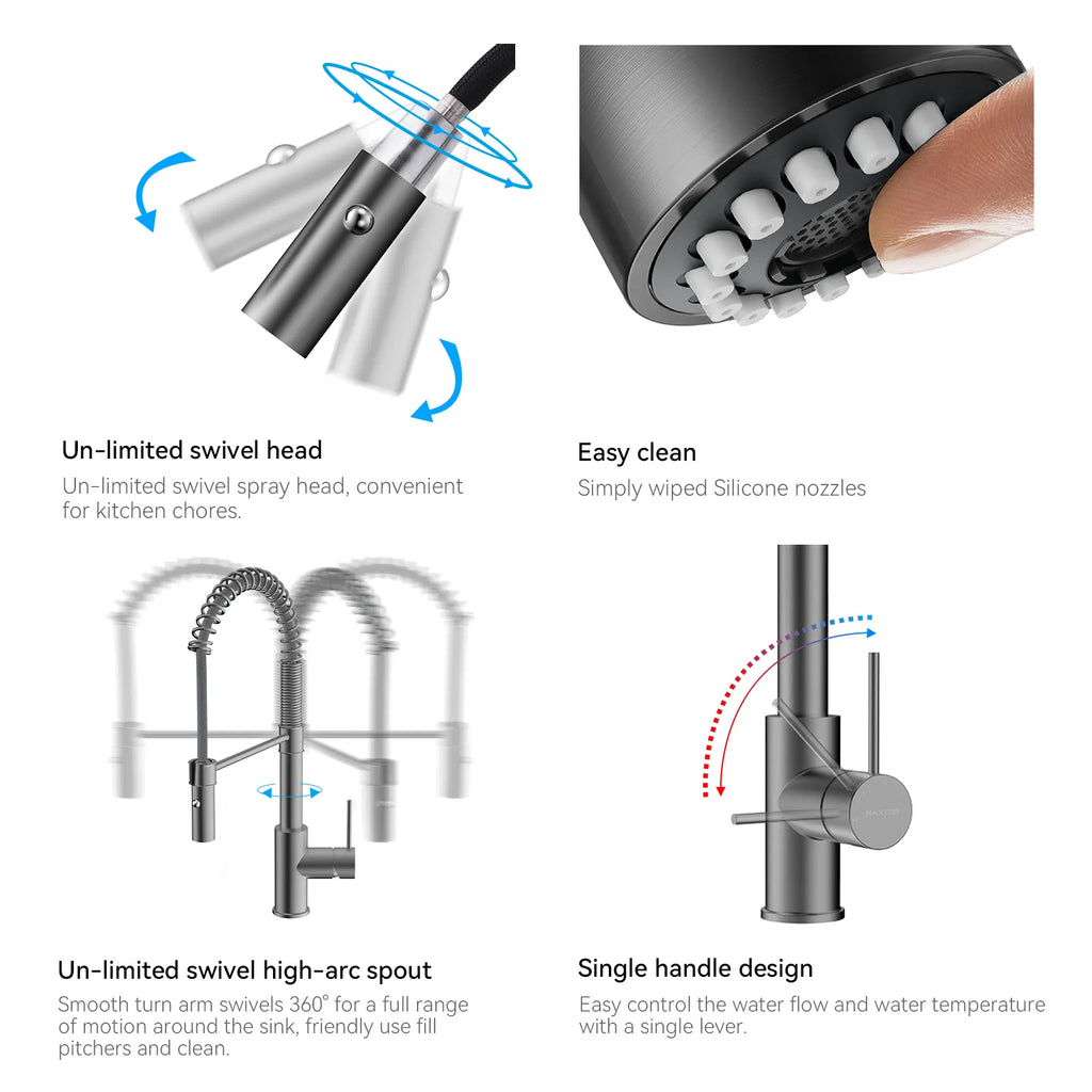Commercial Style Pull-Down Kitchen Faucet – Dual-Function Spring Spray – KFB1053