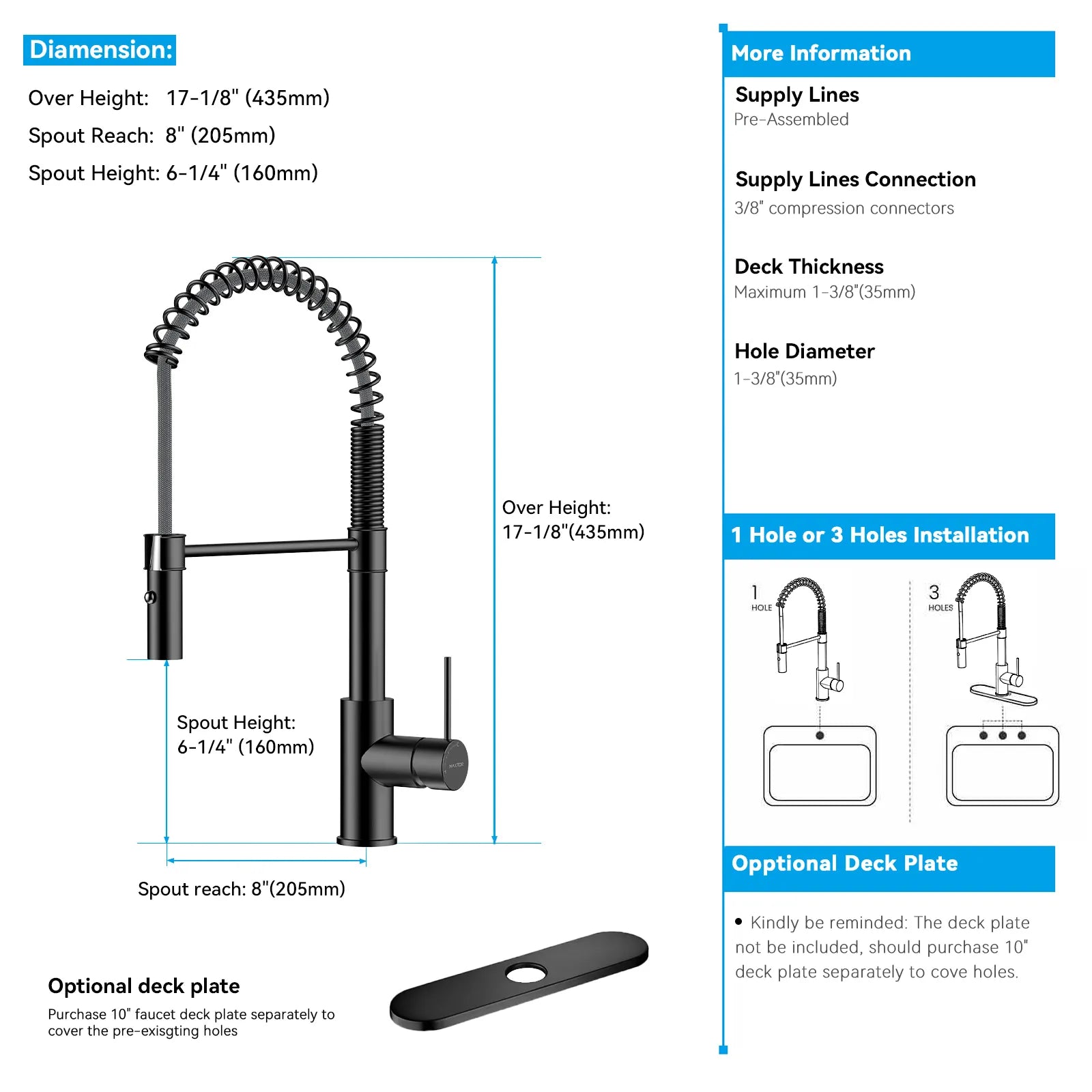 Commercial Style Pull-Down Kitchen Faucet – Dual-Function Spring Spray – KFB1053