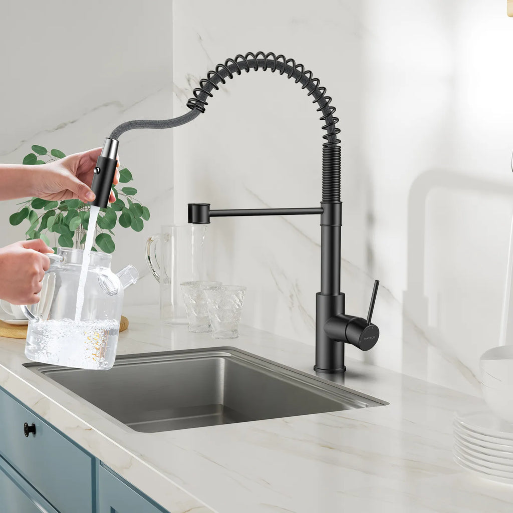 Commercial Style Pull-Down Kitchen Faucet – Dual-Function Spring Spray – KFB1053