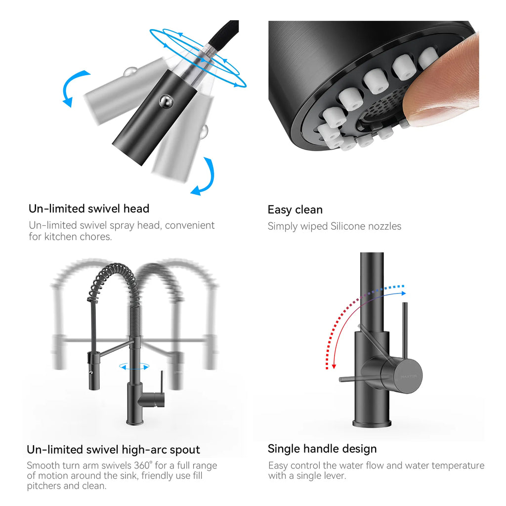 Commercial Style Pull-Down Kitchen Faucet – Dual-Function Spring Spray – KFB1053