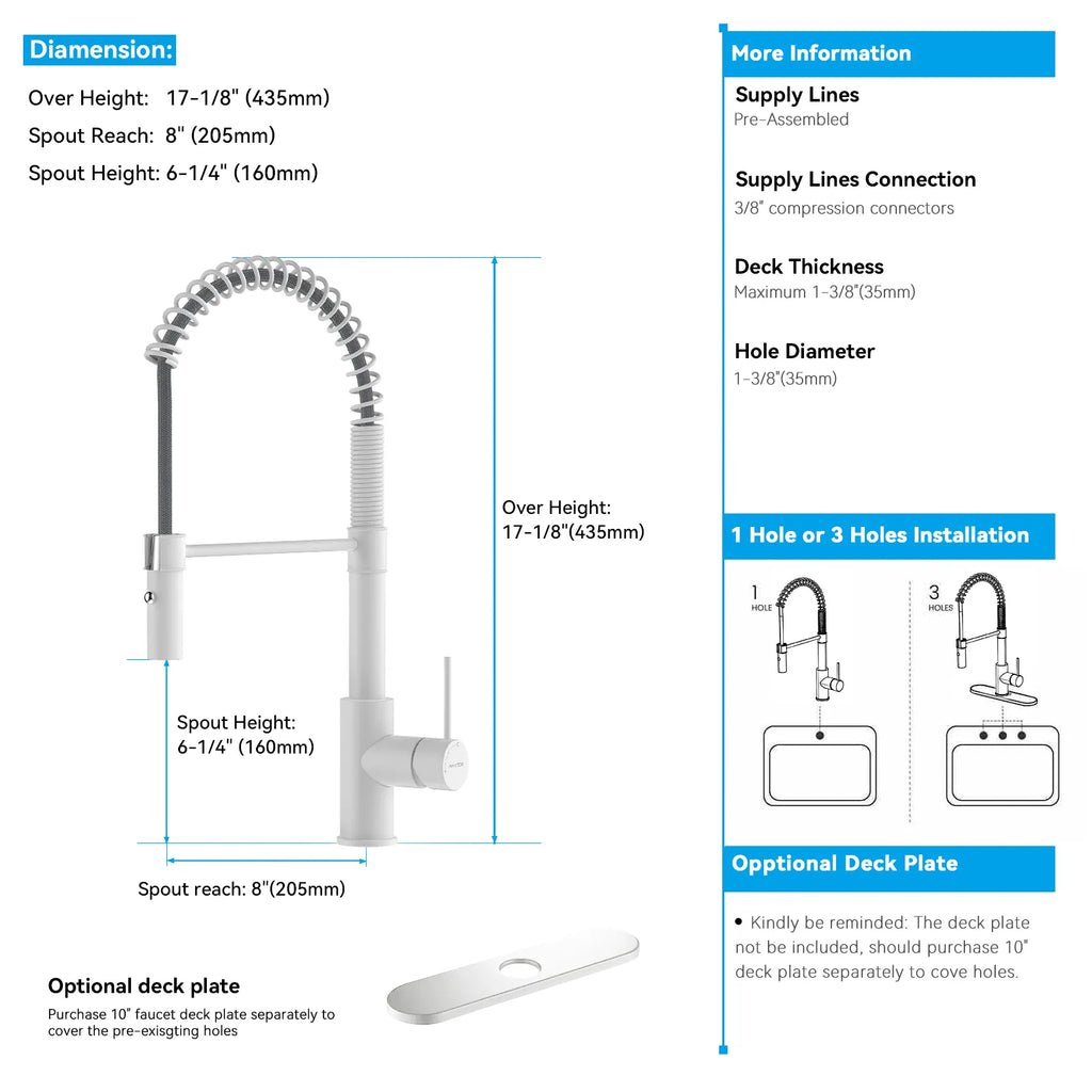 Commercial Style Pull-Down Kitchen Faucet – Dual-Function Spring Spray – KFB1053