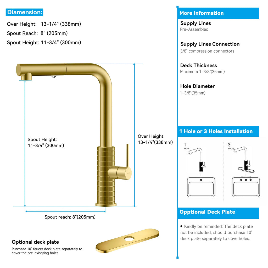 Knurled Pull-Out Kitchen Faucet – Dual-Function Spray – KFB1058A