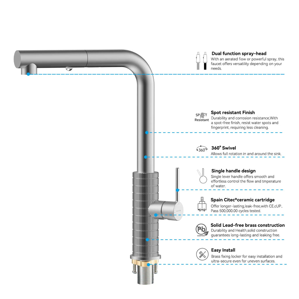 Knurled Pull-Out Kitchen Faucet – Dual-Function Spray – KFB1058A