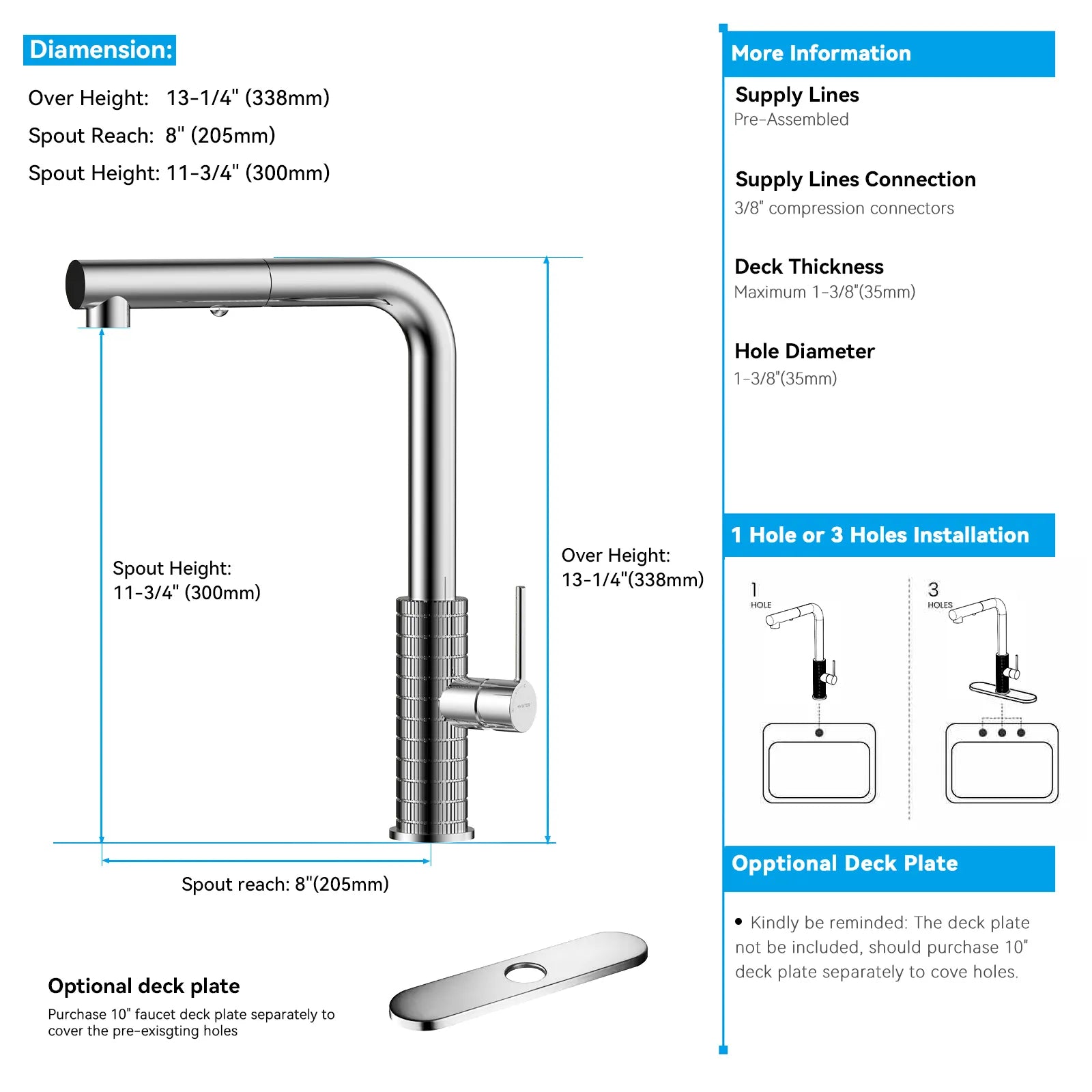 Knurled Pull-Out Kitchen Faucet – Dual-Function Spray – KFB1058A