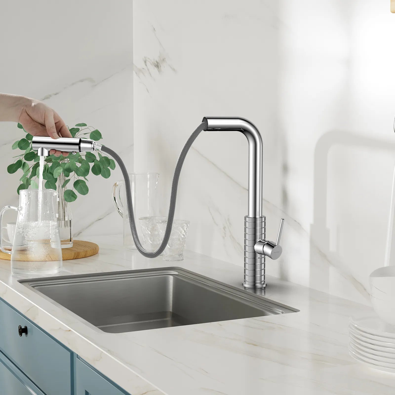 Knurled Pull-Out Kitchen Faucet – Dual-Function Spray – KFB1058A