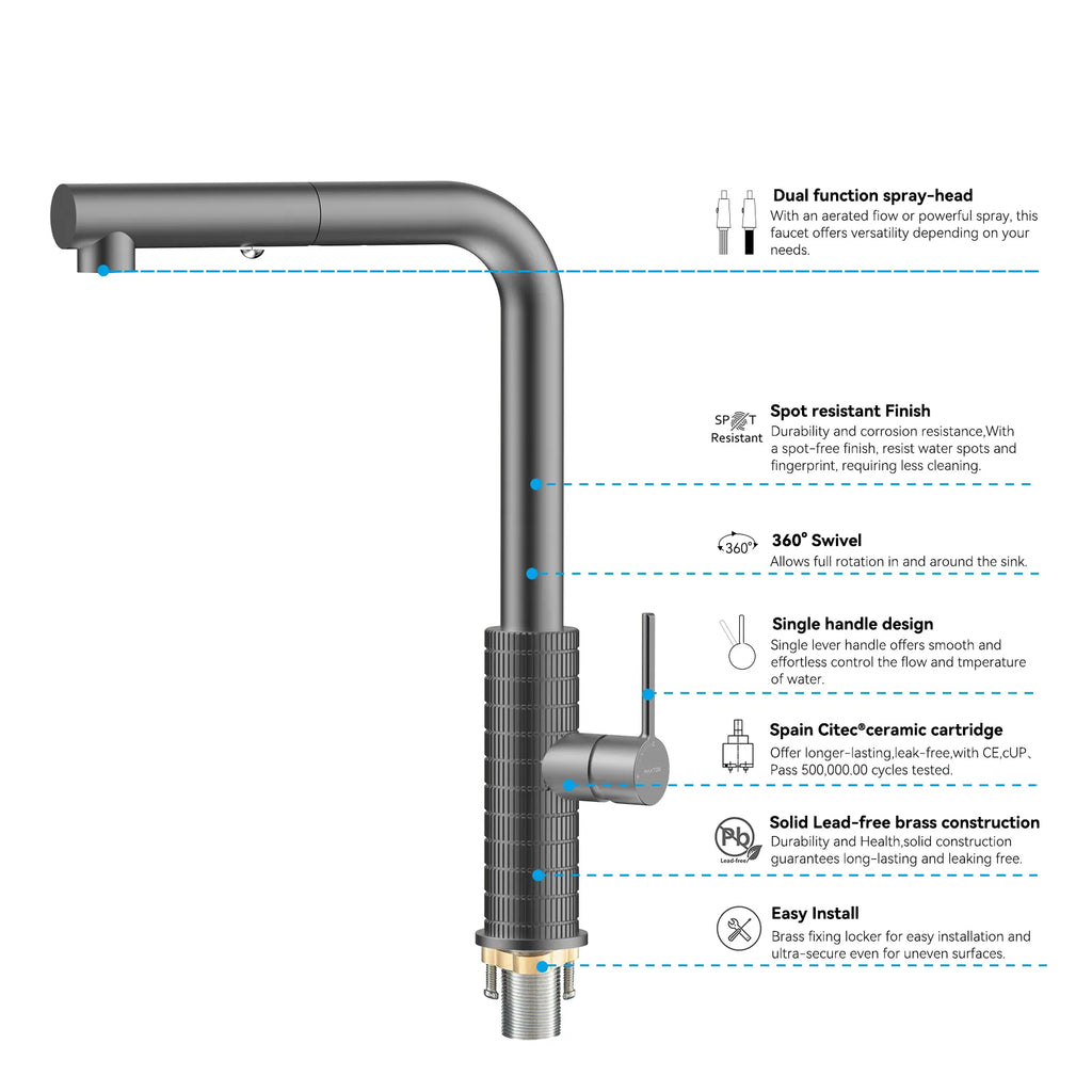 Knurled Pull-Out Kitchen Faucet – Dual-Function Spray – KFB1058A