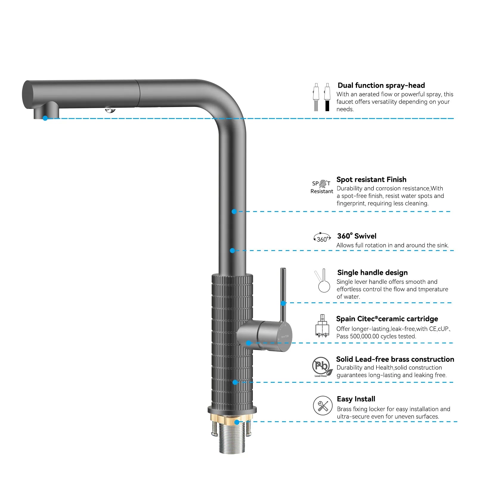 Knurled Pull-Out Kitchen Faucet – Dual-Function Spray – KFB1058A