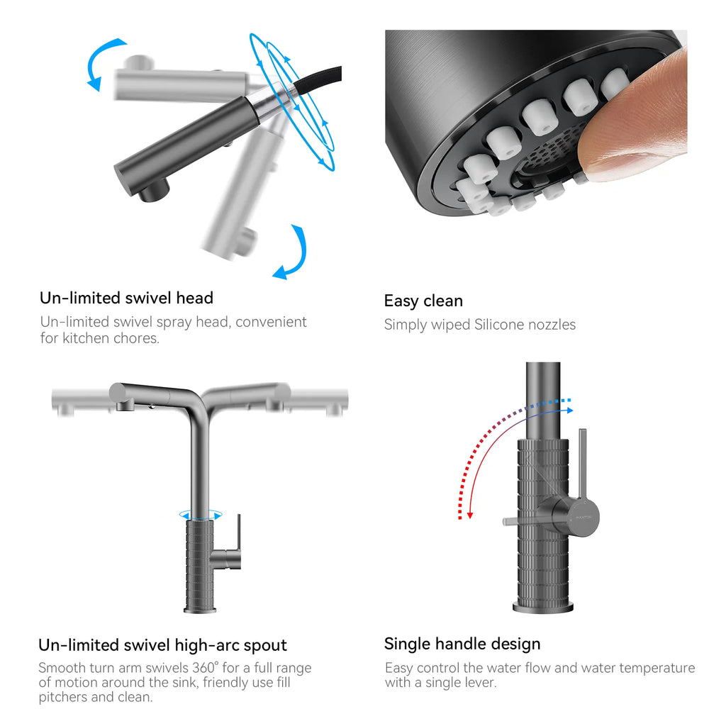 Knurled Pull-Out Kitchen Faucet – Dual-Function Spray – KFB1058A