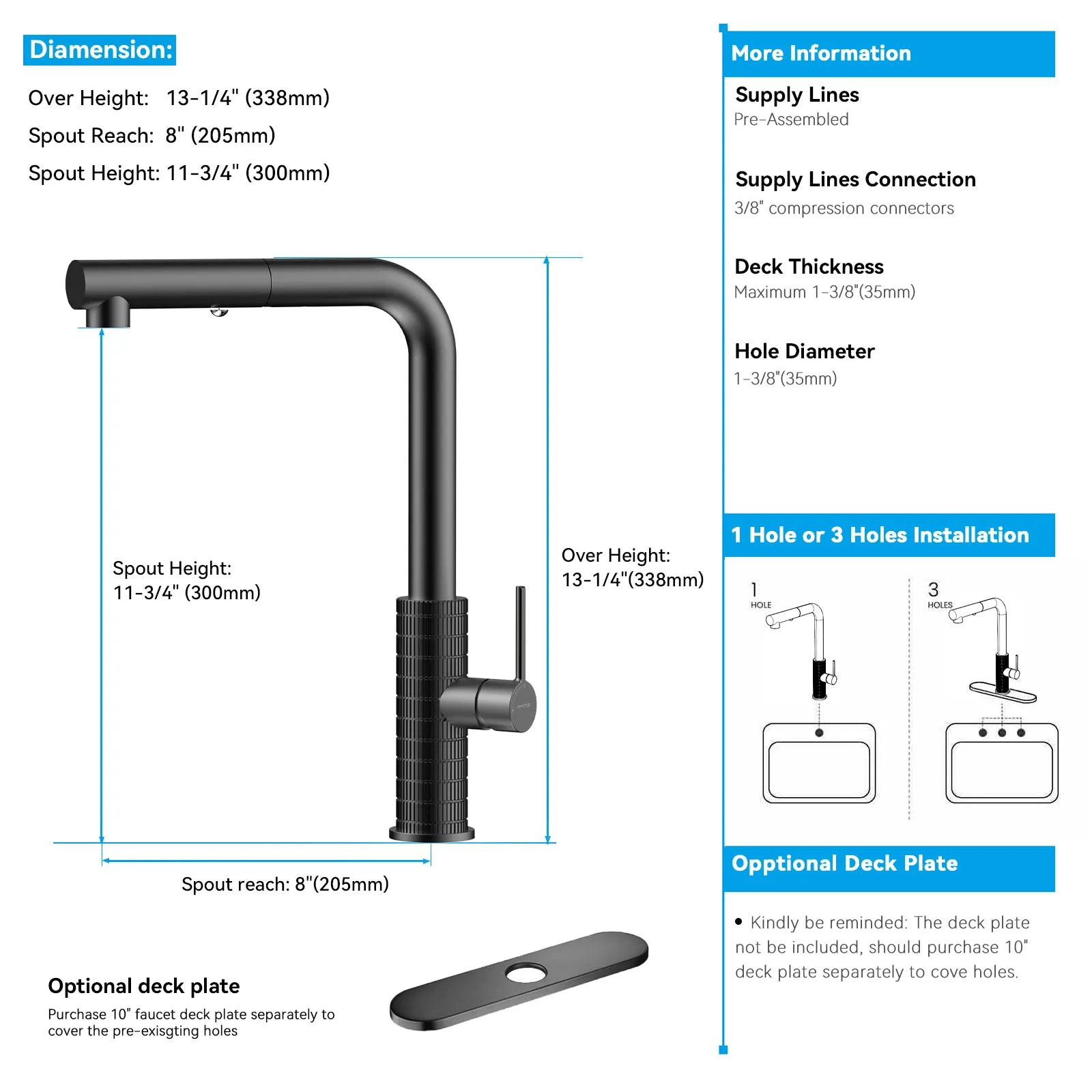 Knurled Pull-Out Kitchen Faucet – Dual-Function Spray – KFB1058A