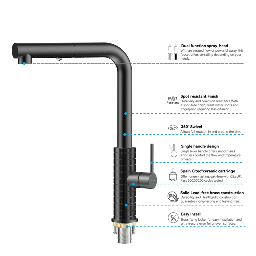 Knurled Pull-Out Kitchen Faucet – Dual-Function Spray – KFB1058A