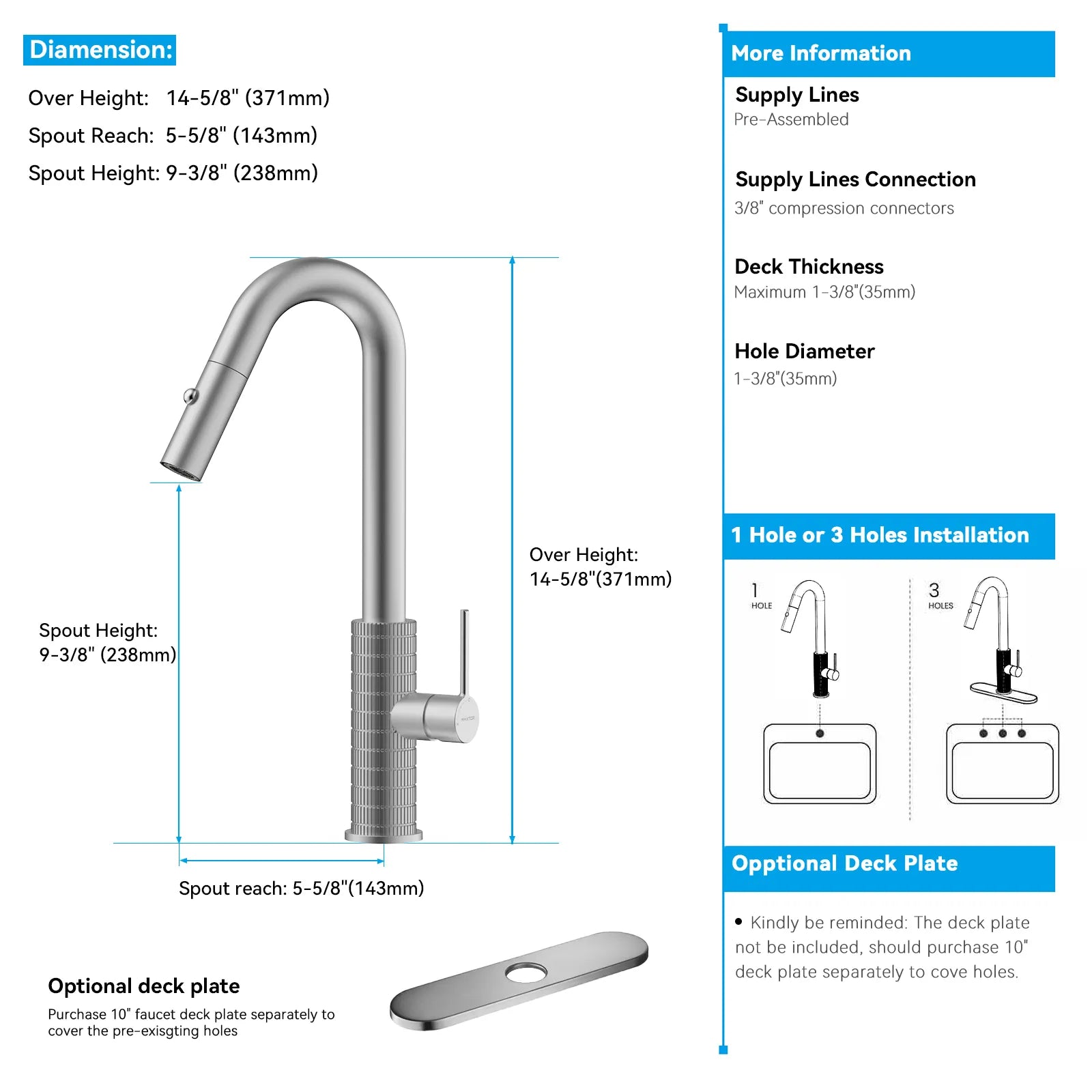 Knurled Pull-Down Kitchen Faucet – Dual-Function Spray – KFB1058B