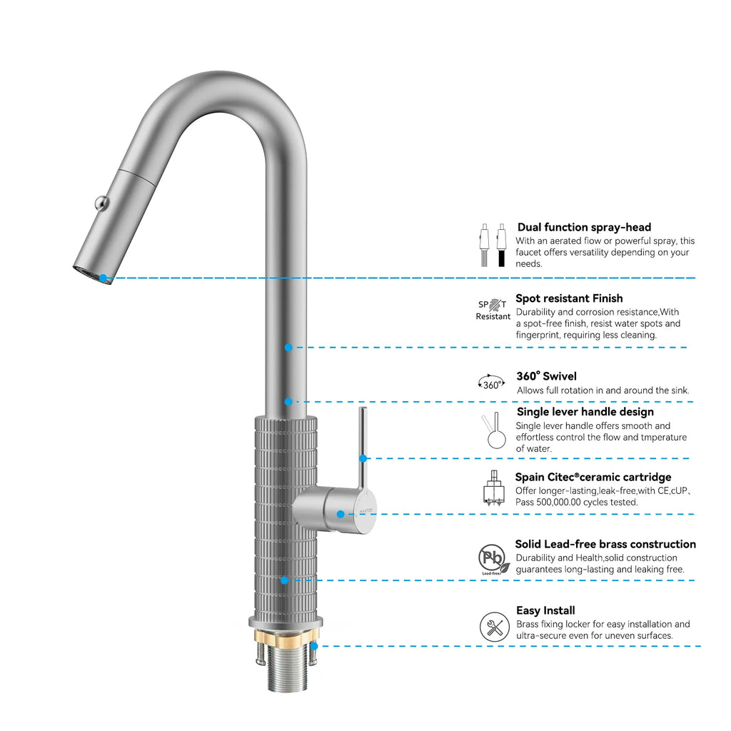 Knurled Pull-Down Kitchen Faucet – Dual-Function Spray – KFB1058B