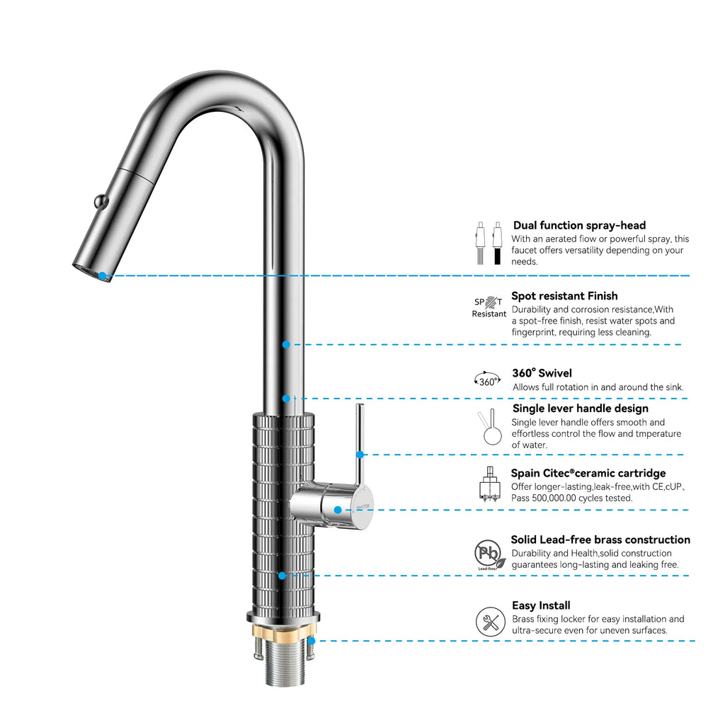 Knurled Pull-Down Kitchen Faucet – Dual-Function Spray – KFB1058B