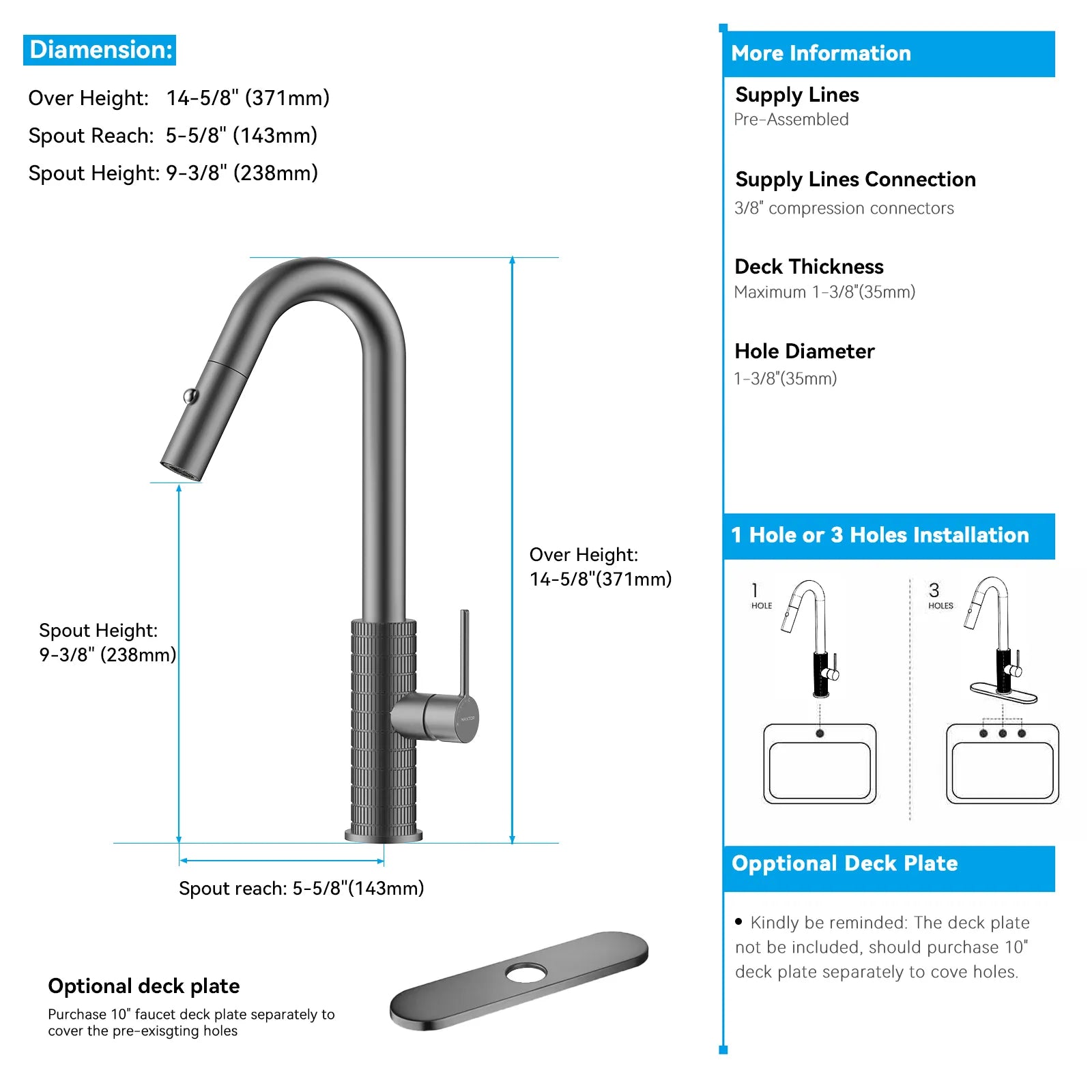 Knurled Pull-Down Kitchen Faucet – Dual-Function Spray – KFB1058B