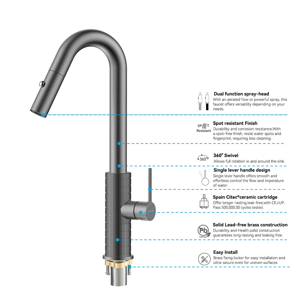 Knurled Pull-Down Kitchen Faucet – Dual-Function Spray – KFB1058B