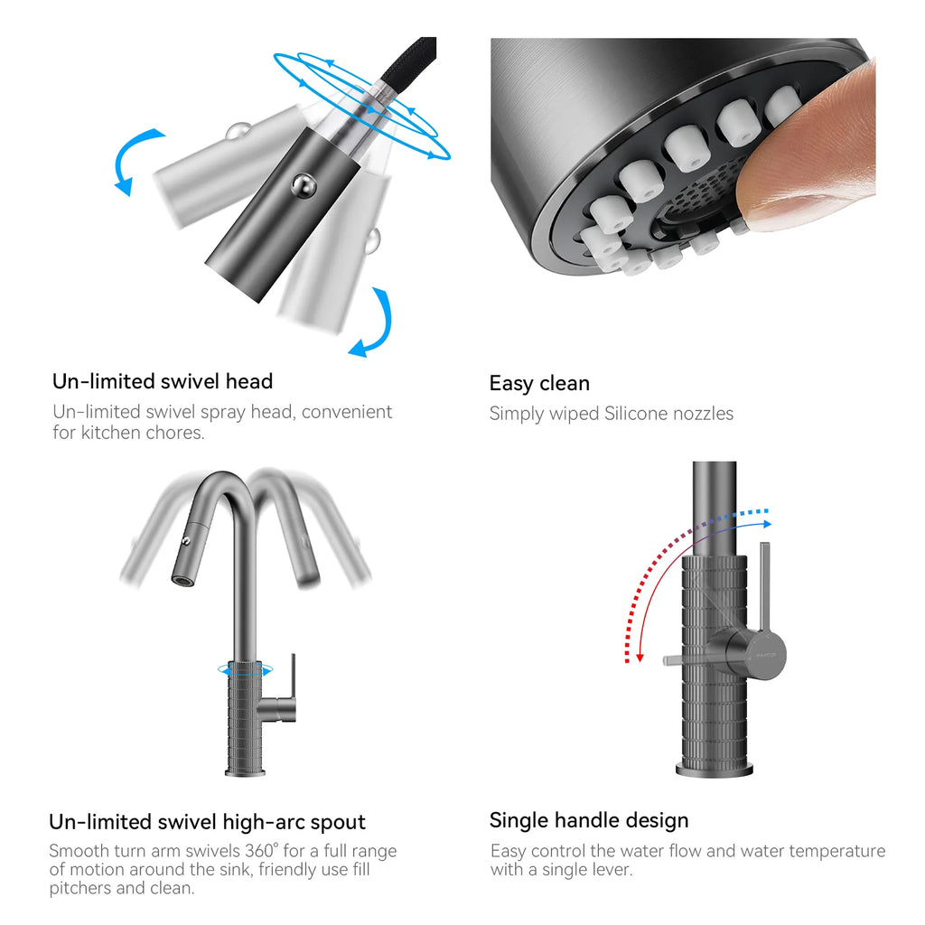 Knurled Pull-Down Kitchen Faucet – Dual-Function Spray – KFB1058B