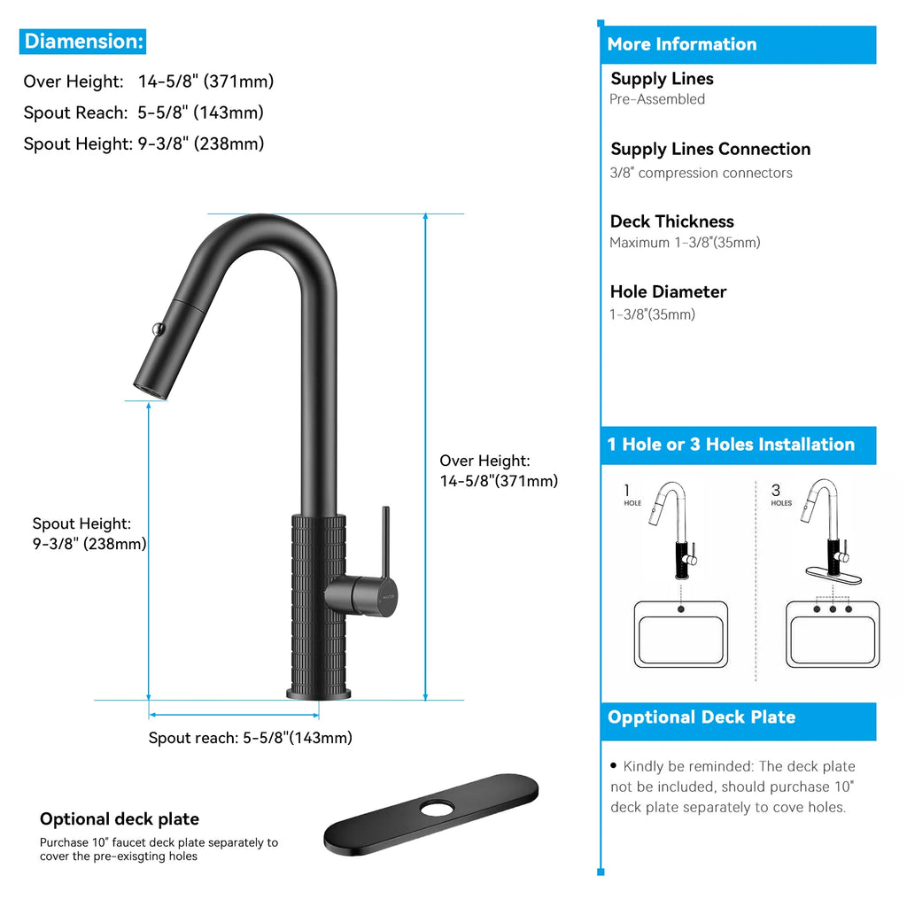 Knurled Pull-Down Kitchen Faucet – Dual-Function Spray – KFB1058B