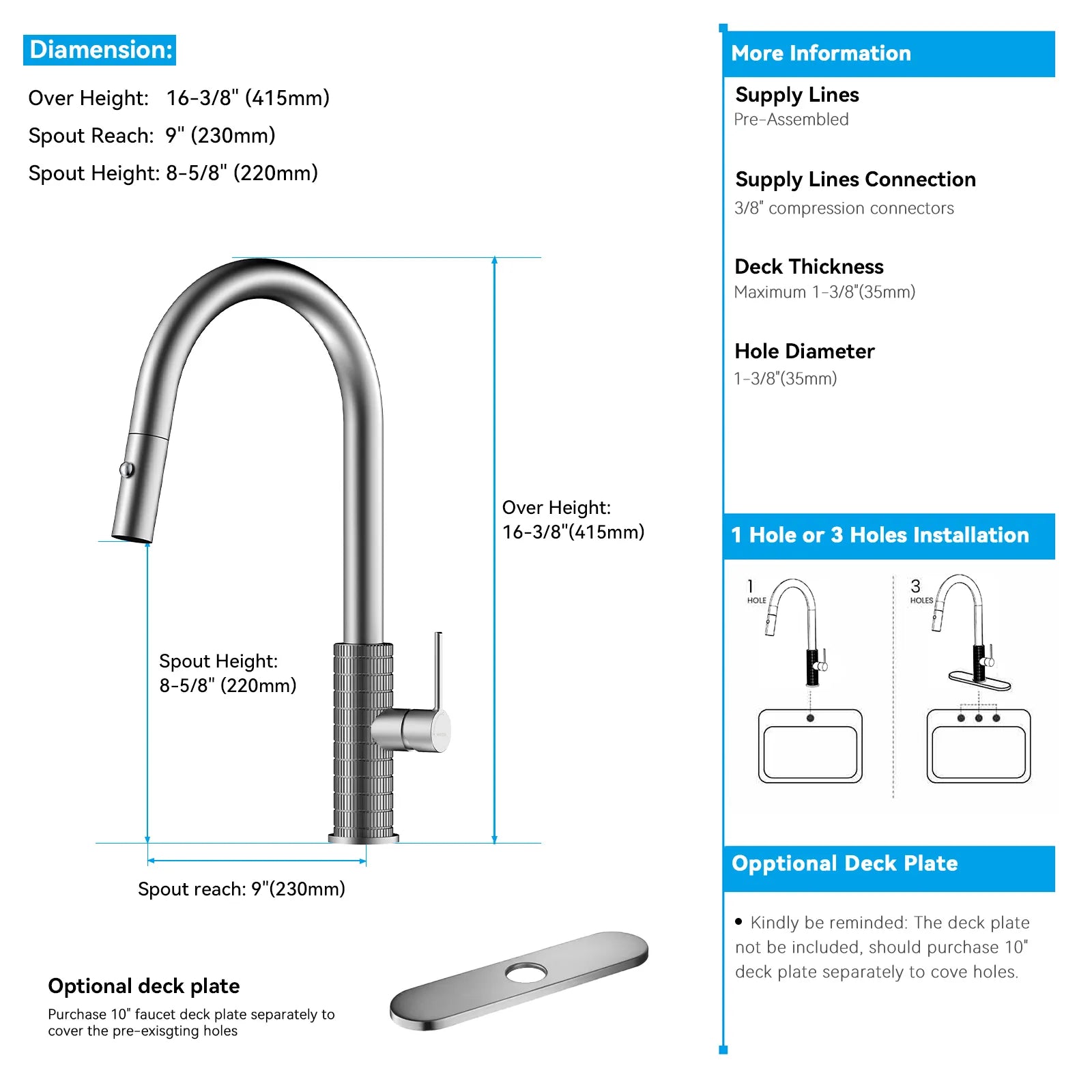 Knurled Pull-Down Kitchen Faucet – Dual-Function Spray – KFB1058