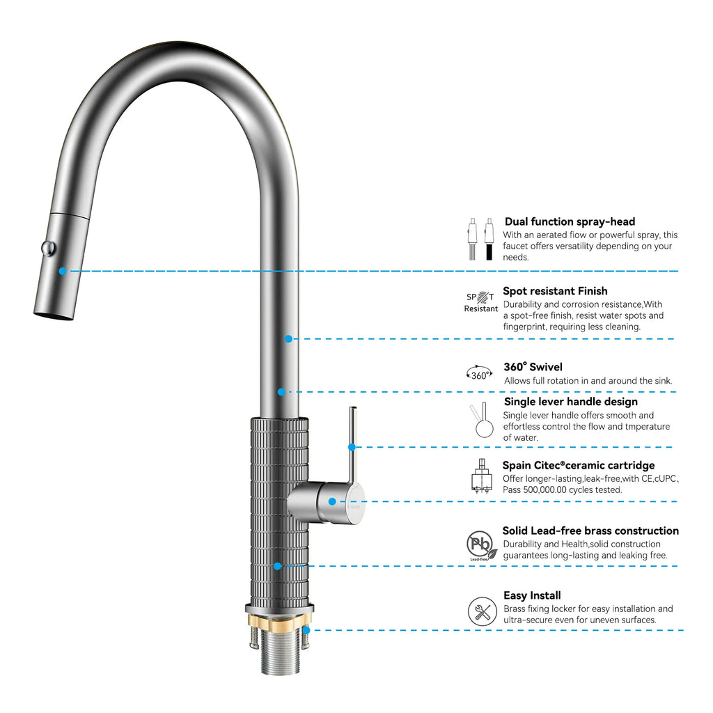 Knurled Pull-Down Kitchen Faucet – Dual-Function Spray – KFB1058