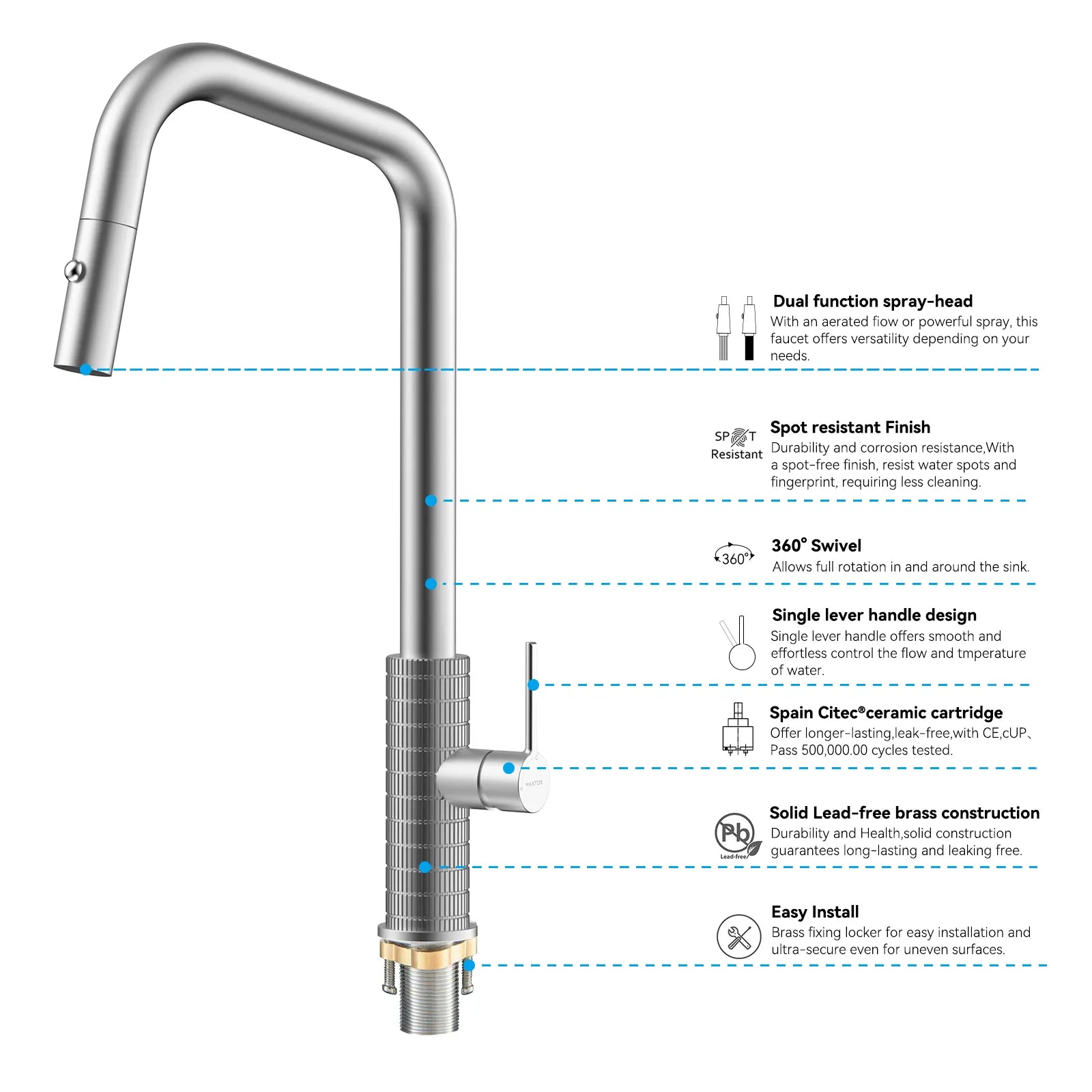 Knurled Pull-Down Kitchen Faucet – Dual-Function Spray – KFB1058C