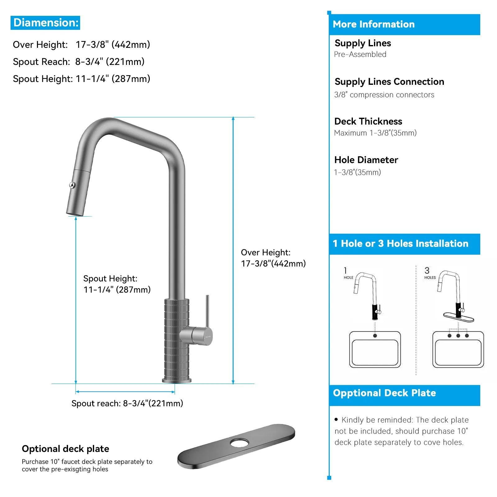 Knurled Pull-Down Kitchen Faucet – Dual-Function Spray – KFB1058C