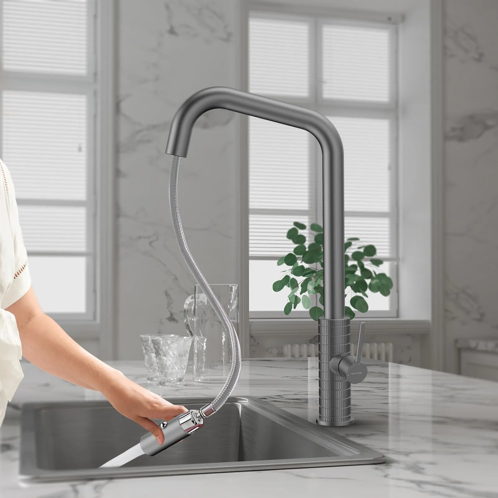 Knurled Pull-Down Kitchen Faucet – Dual-Function Spray – KFB1058C