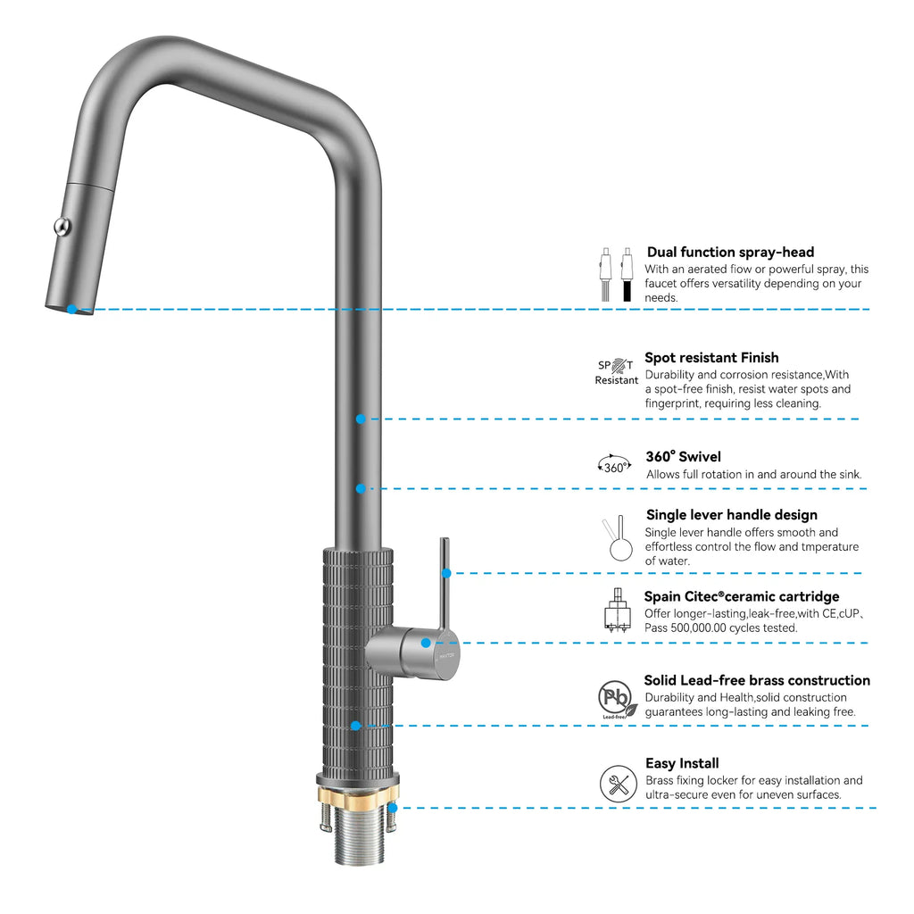 Knurled Pull-Down Kitchen Faucet – Dual-Function Spray – KFB1058C