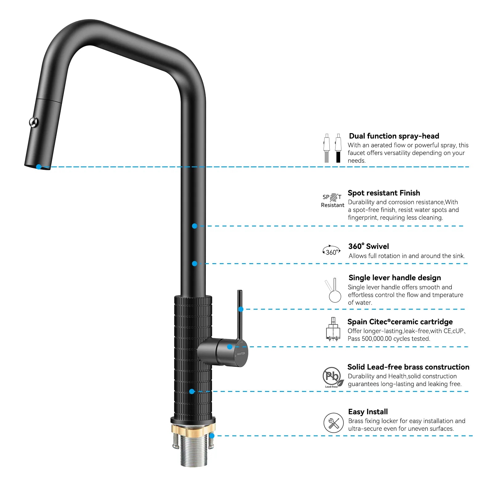 Knurled Pull-Down Kitchen Faucet – Dual-Function Spray – KFB1058C