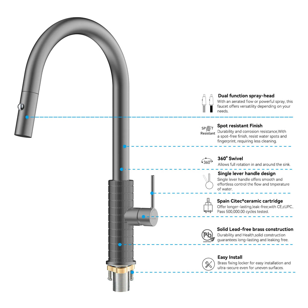 Knurled Pull-Down Kitchen Faucet – Dual-Function Spray – KFB1058
