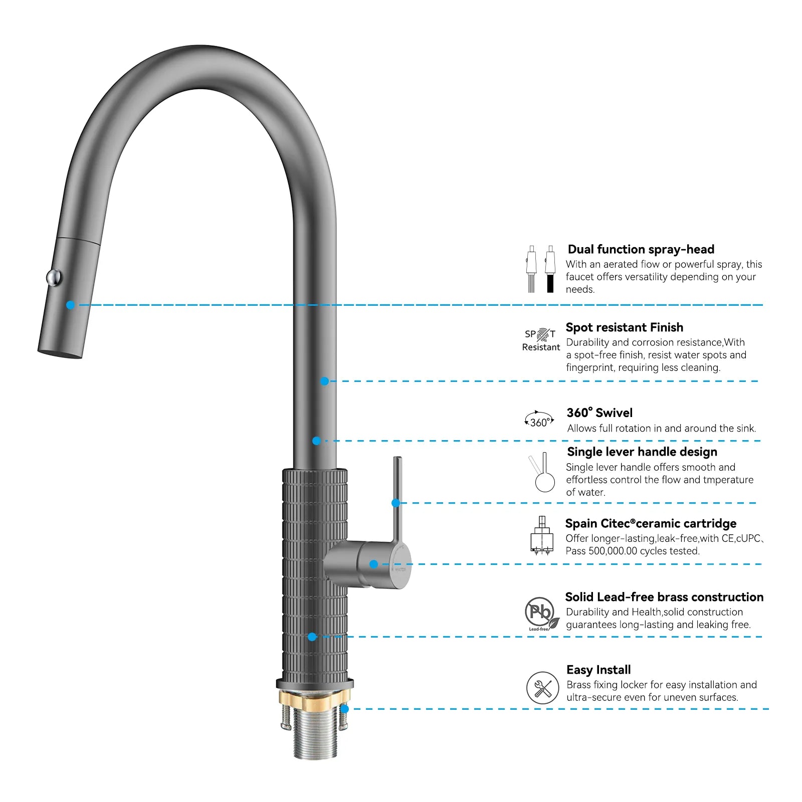 Knurled Pull-Down Kitchen Faucet – Dual-Function Spray – KFB1058