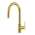High-Arc Solid Brass Pull-Down Kitchen Faucet – Dual-Function Spray – KFB1059 Brushed Gold