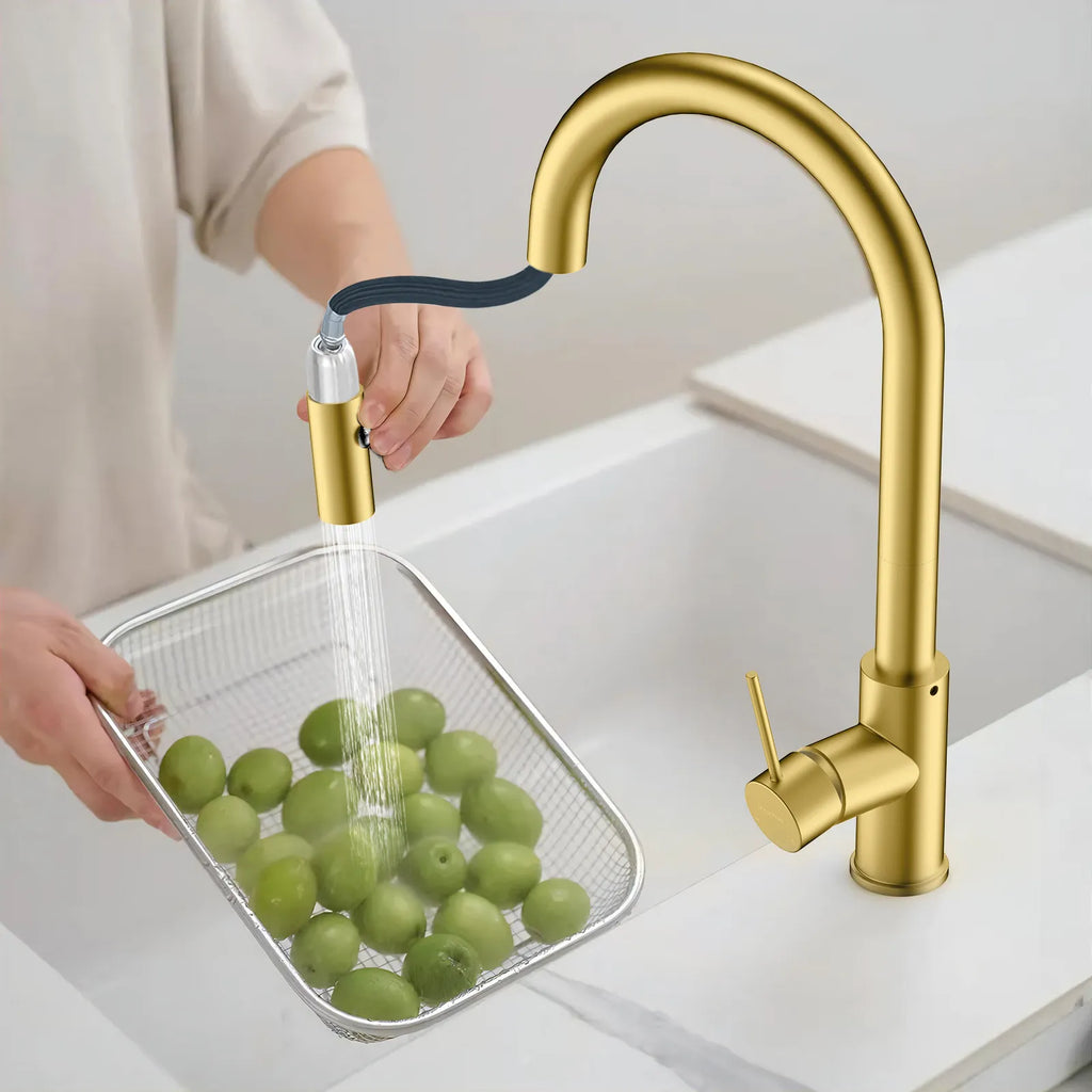 High-Arc Solid Brass Pull-Down Kitchen Faucet – Dual-Function Spray – KFB1059