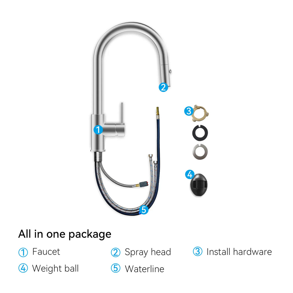 High-Arc Solid Brass Pull-Down Kitchen Faucet – Dual-Function Spray – KFB1059