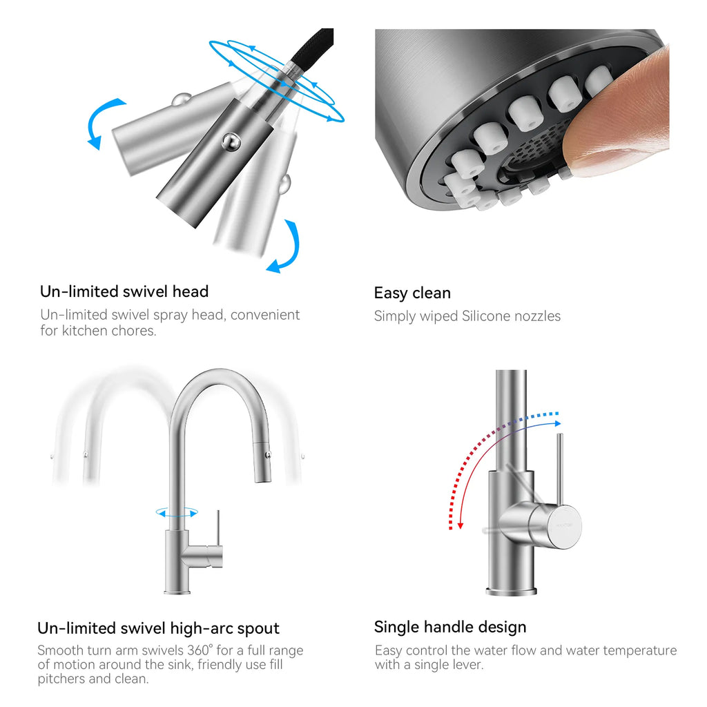 High-Arc Solid Brass Pull-Down Kitchen Faucet – Dual-Function Spray – KFB1059