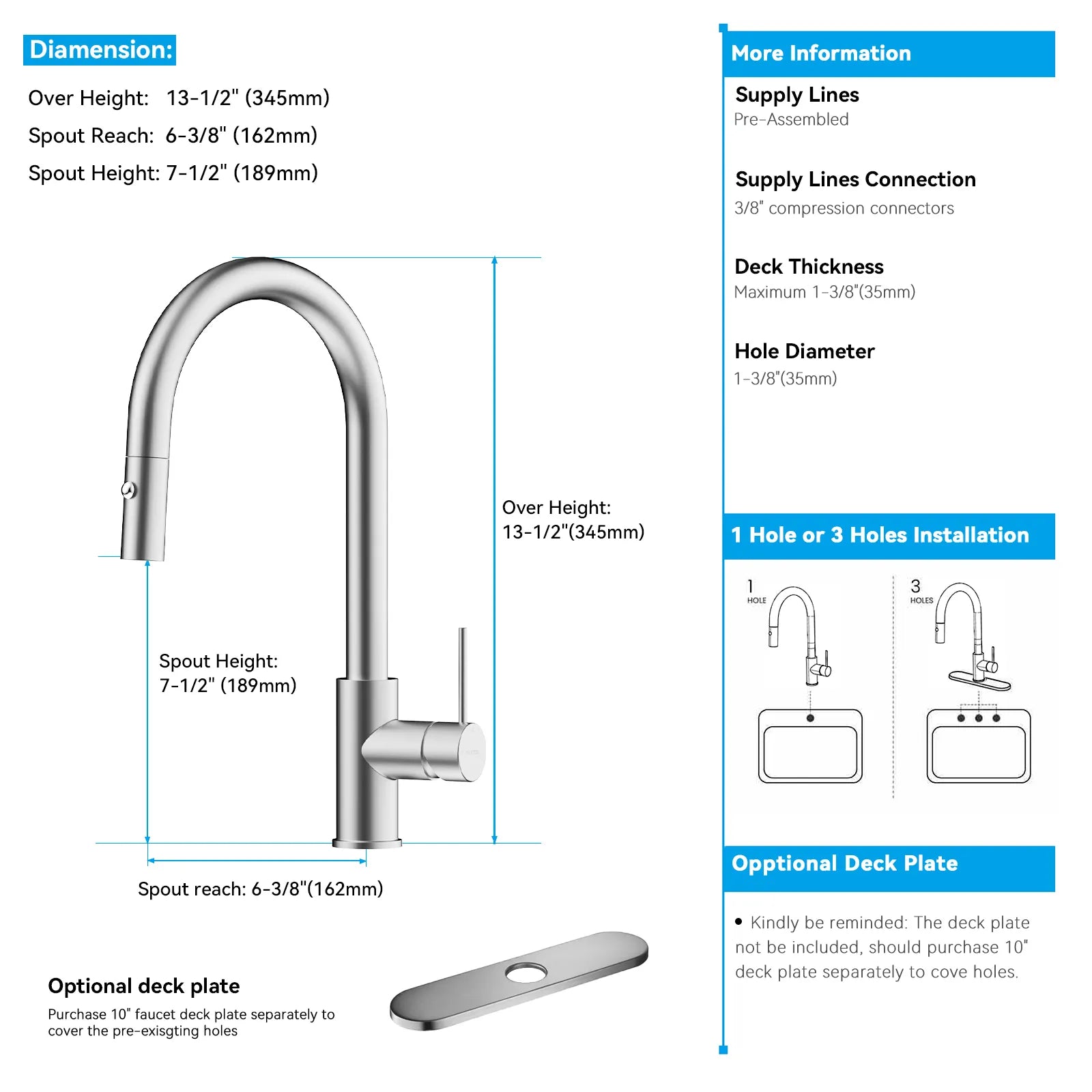 High-Arc Solid Brass Pull-Down Kitchen Faucet – Dual-Function Spray – KFB1059