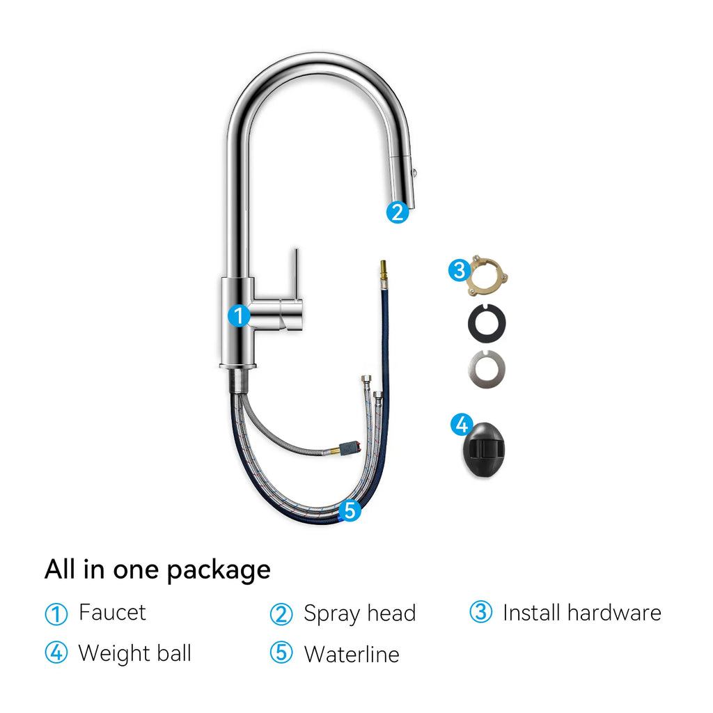 High-Arc Solid Brass Pull-Down Kitchen Faucet – Dual-Function Spray – KFB1059