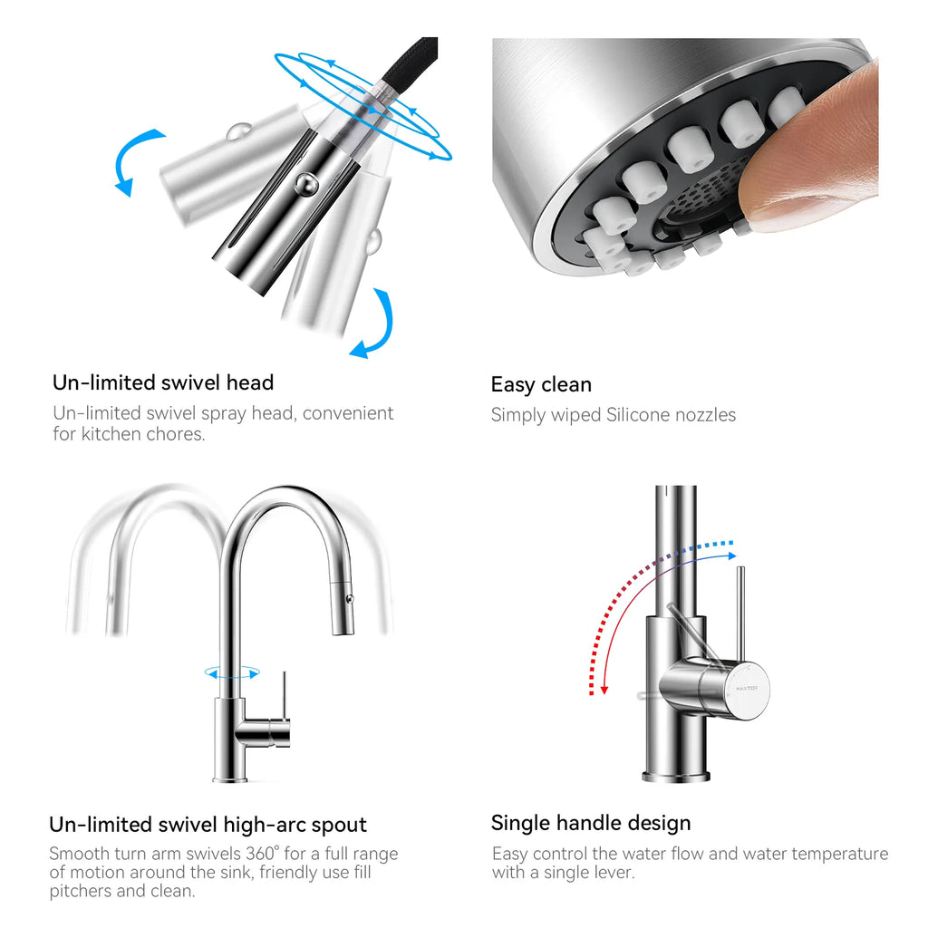 High-Arc Solid Brass Pull-Down Kitchen Faucet – Dual-Function Spray – KFB1059