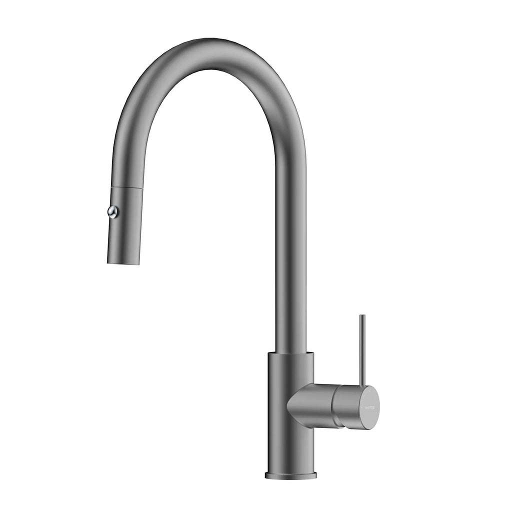 High-Arc Solid Brass Pull-Down Kitchen Faucet – Dual-Function Spray – KFB1059 Brushed Gun Metal