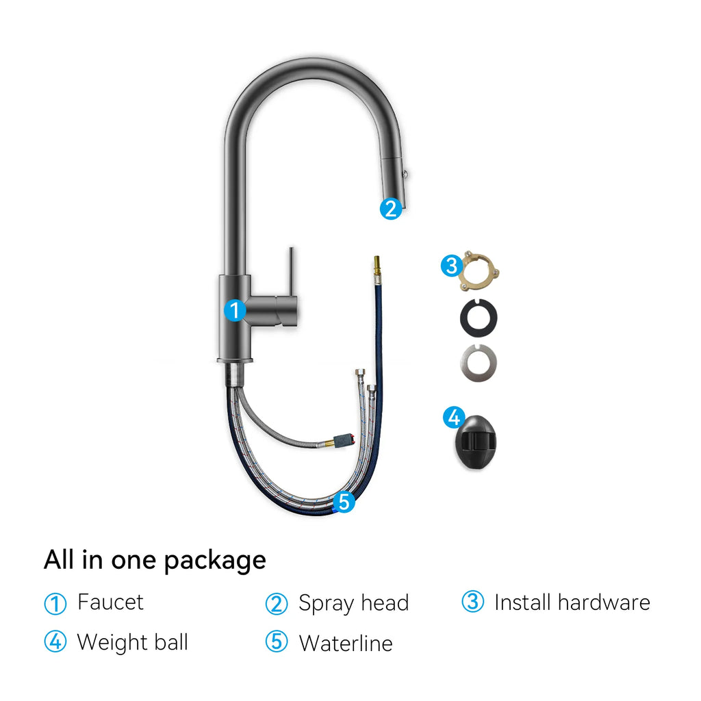 High-Arc Solid Brass Pull-Down Kitchen Faucet – Dual-Function Spray – KFB1059