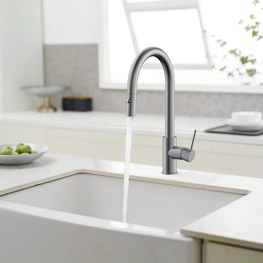 High-Arc Solid Brass Pull-Down Kitchen Faucet – Dual-Function Spray – KFB1059