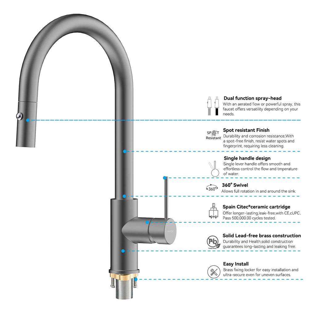 High-Arc Solid Brass Pull-Down Kitchen Faucet – Dual-Function Spray – KFB1059