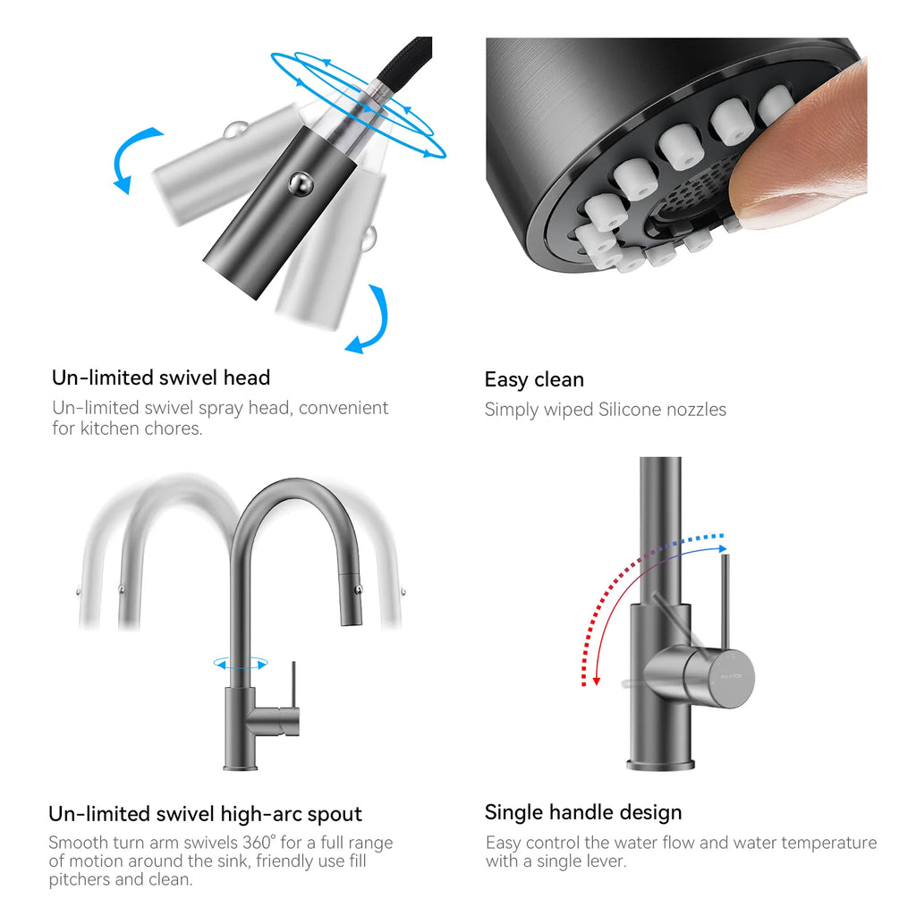 High-Arc Solid Brass Pull-Down Kitchen Faucet – Dual-Function Spray – KFB1059